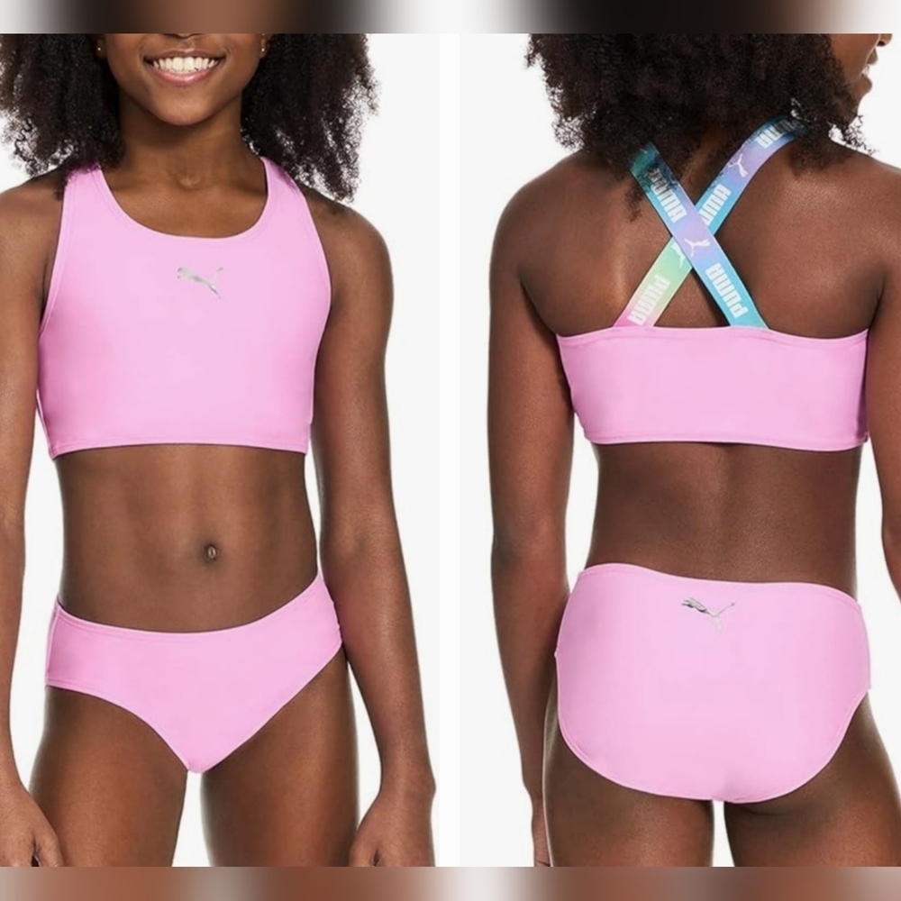 Puma 2PC Crossback Top & Bottom Lilac Swim Set Girl Barbiecore XL